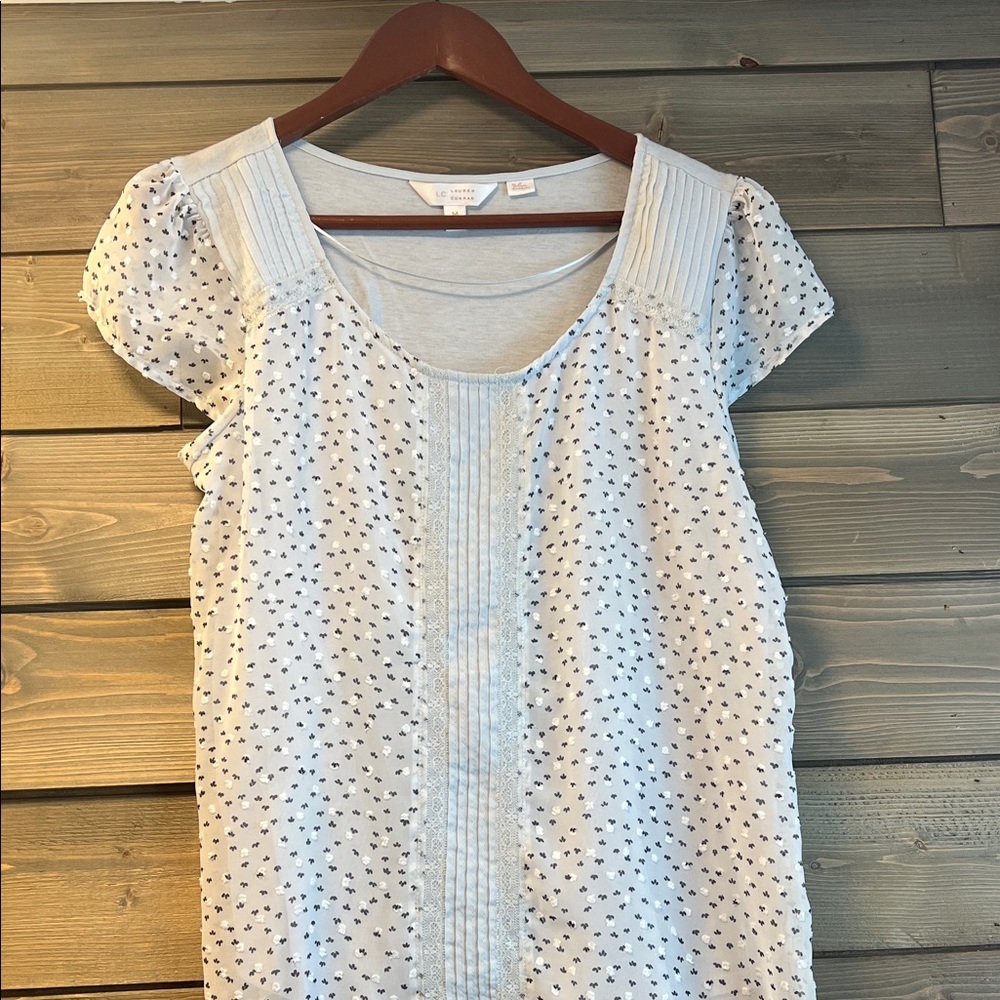 Lauren Conrad  Blue Blouse with Navy Pattern